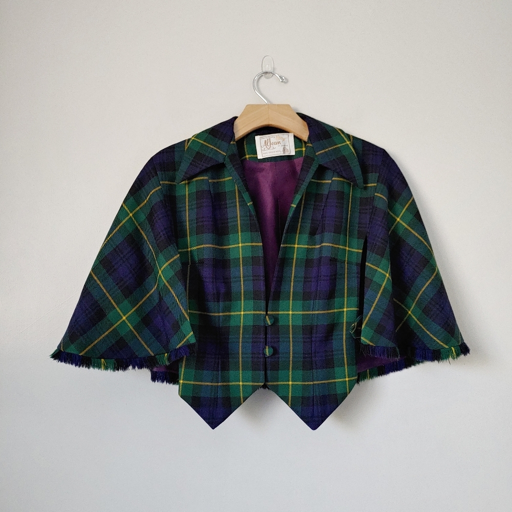 Vintage Aljean Wool Cape Plaid Tartan - Picture 1 of 16